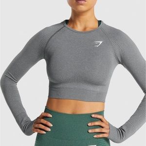 NEW Gymshark Vital Seamless 2.0 Long Sleeve Crop Top - Grey - NWOT